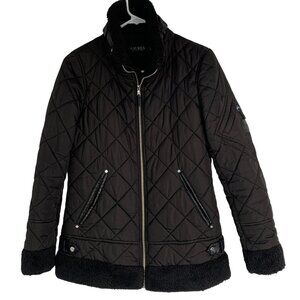 Lauren Ralph Lauren XS Black Quilted Jacket With Sherpa Trim RO10552